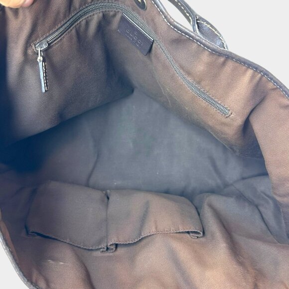 Gucci Abbey GG Canvas Beige Brown Genuine Leather Tote Shoulder Bag Gold Logo - Picture 10 of 13